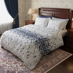 Lenzuola Matrimoniali 100% Cotone Foliage | Effetto-Copriletto blu