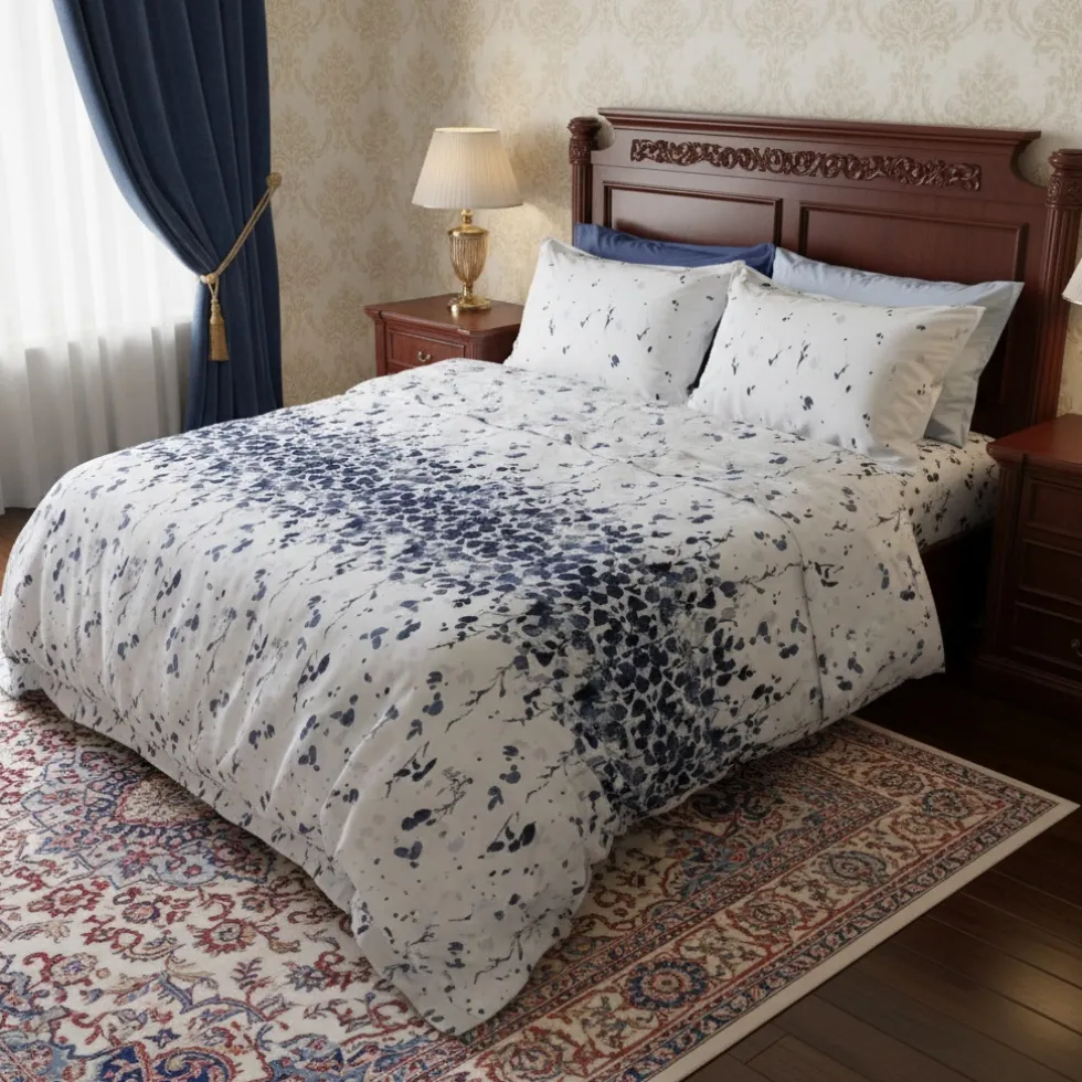 Lenzuola Matrimoniali 100% Cotone Foliage | Effetto-Copriletto blu