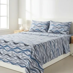 Lenzuola Matrimoniali Flanella Corinna a Onde Bluette - Morbide e Calde