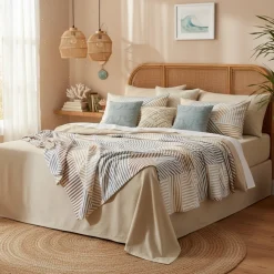 Lenzuola matrimoniali in cotone RAMSEY beige fantasia geometrica