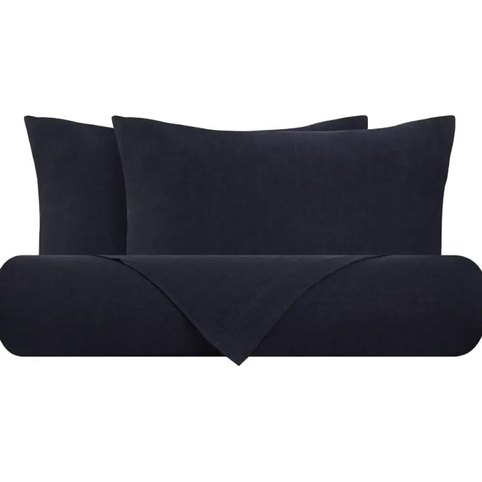Lenzuola matrimoniali in puro lino Stone-Washed Loft 49 blu navy