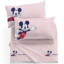 Lenzuola Topolino Caleffi completo Letto Disney Rosso Puro Cotone