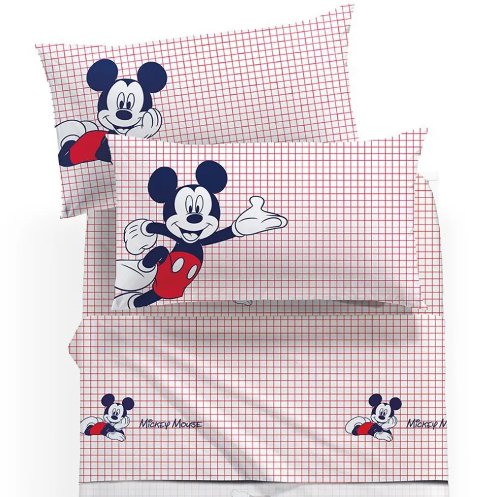 Lenzuola Topolino Caleffi completo Letto Disney Rosso Puro Cotone