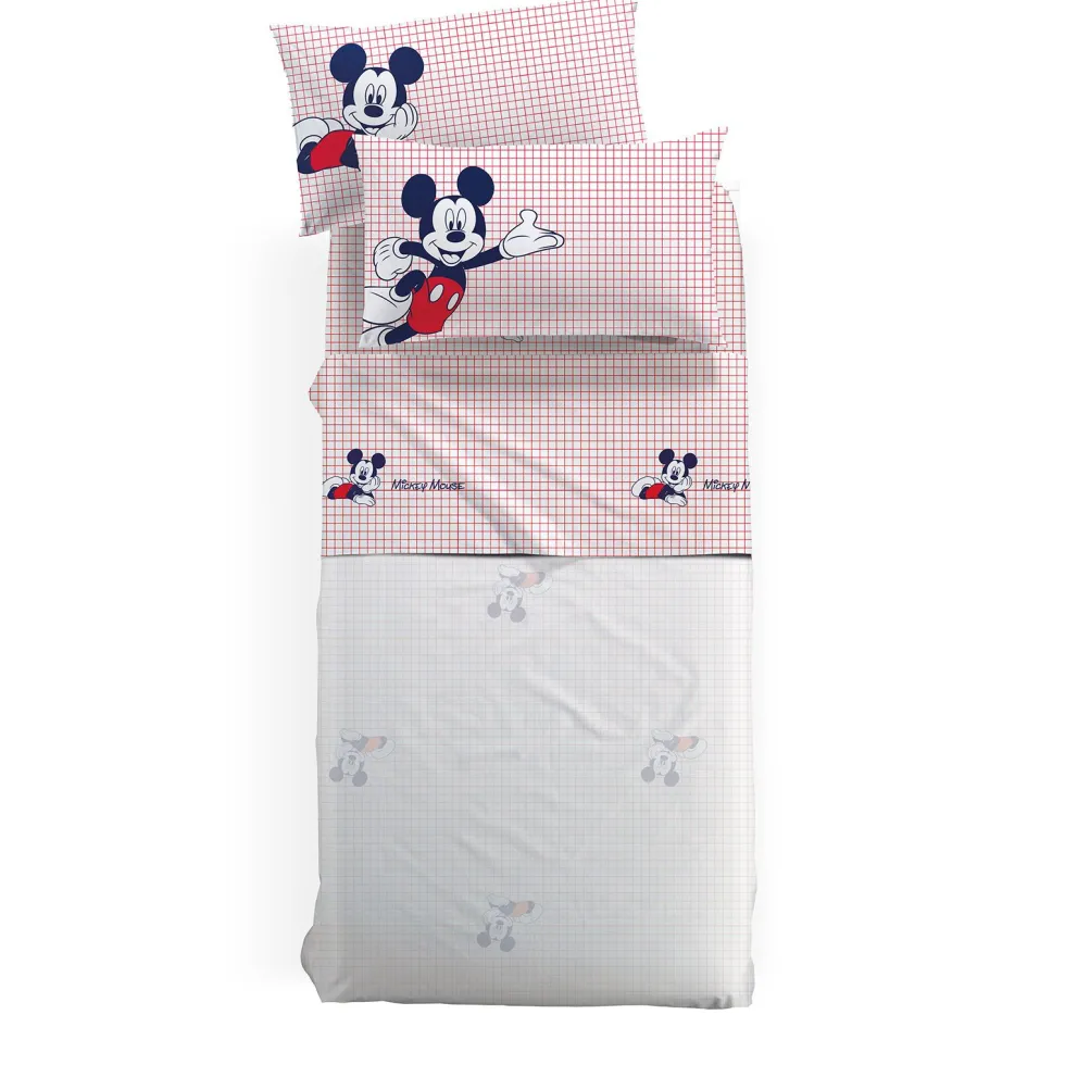 Lenzuola Topolino Caleffi completo Letto Disney Rosso Puro Cotone