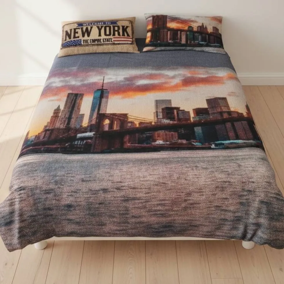 Lenzuolo copriletto Brooklyn piazza e mezza in puro cotone con federa reversibile