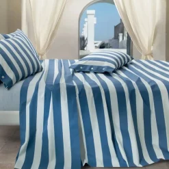 Lenzuolo-copriletto in puro cotone Gabel Patrasso a righe blu