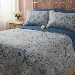 Lenzuolo-Copriletto Mirabello Delhi | Percalle di Cotone 100% blu