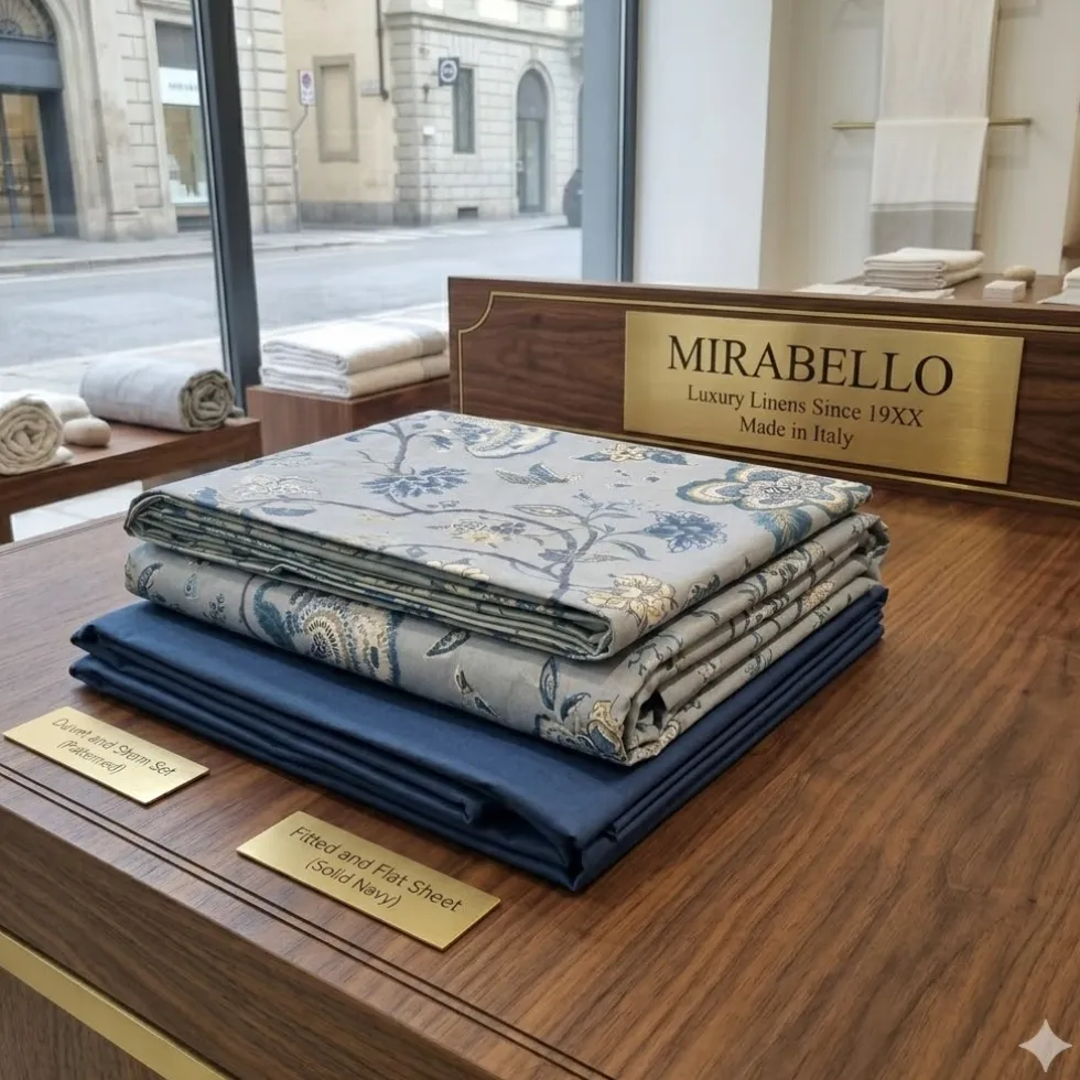 Lenzuolo-Copriletto Mirabello Delhi | Percalle di Cotone 100% blu