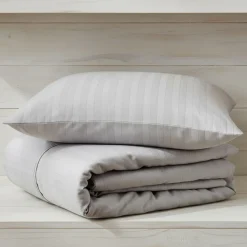 LUXEA Copripiumone con federe letto 2 piazze NO-STIRO grigio perla