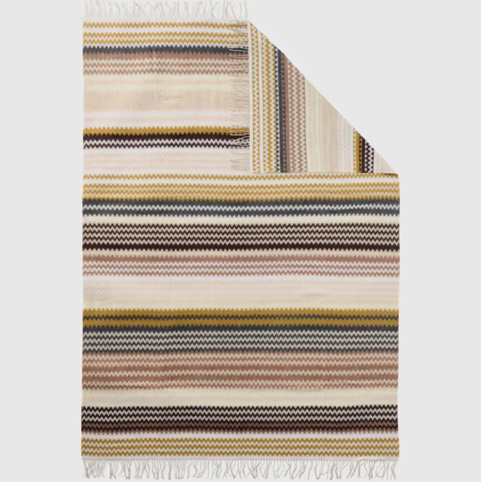 Missoni Home plaid con frange 130x190 cm HUMBERT 148 marrone zig-zag