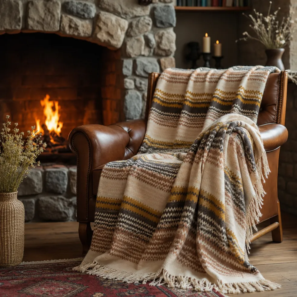 Missoni Home plaid con frange 130x190 cm HUMBERT 148 marrone zig-zag