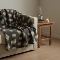 Morbido Plaid lana cotta per divano 150x170 cm antracite con pecore