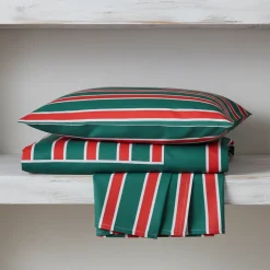 Parure copripiumino a righe rosso-verde Vallesusa POLO in puro cotone