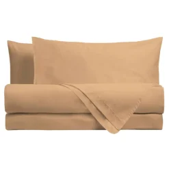 Parure copripiumino + 2 federe 100% cotone piazza e mezza ocra unito