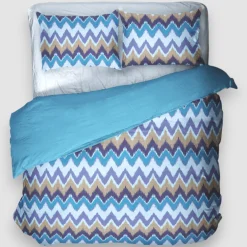 Parure copripiumino in cotone matrimoniale NABIL zig-zag bluette