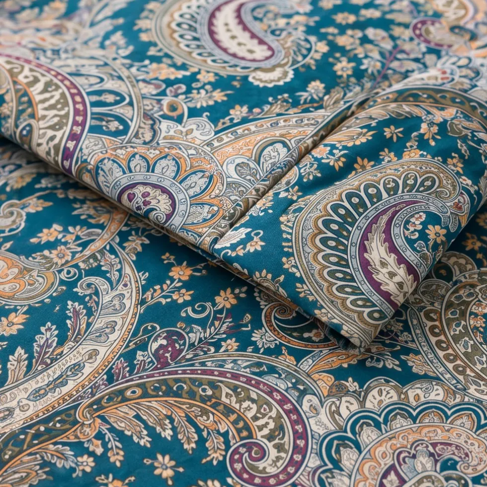 Parure Copripiumino Matrimoniale Vinia 255x200 in Puro Cotone Paisley