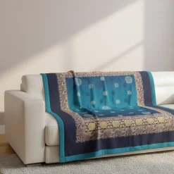 Plaid Bassetti Pallavicino petrolio 135x190 - Design Italiano in Cotone felpato