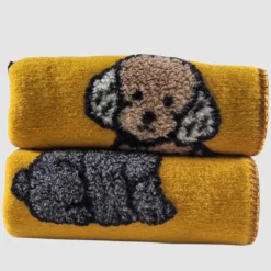 Plaid da divano in Lana Cotta Cuccioli senape soffice e accogliente