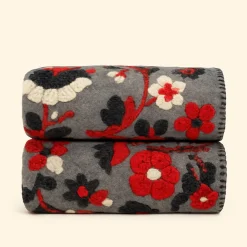 Plaid da divano in Lana Cotta 150 x 170 floreale rosso-grigio