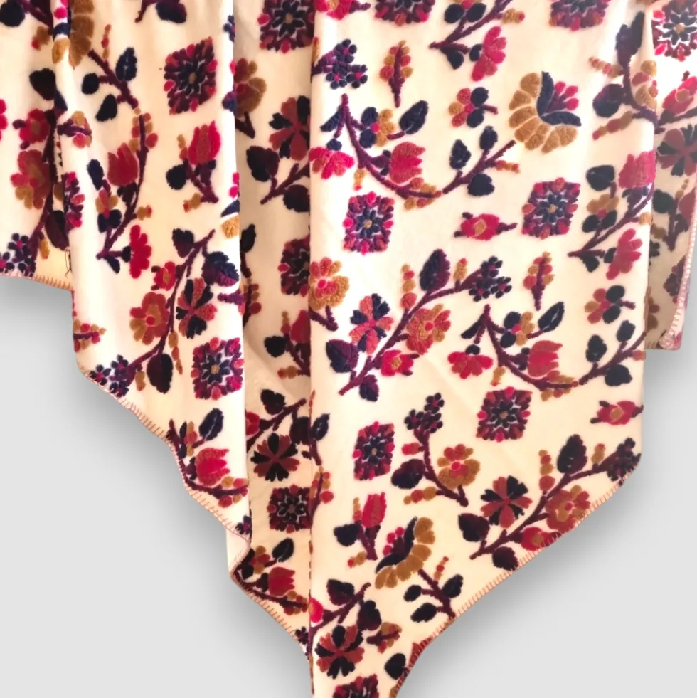 Plaid da divano in Lana Cotta 150 x 170 floreale panna
