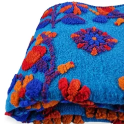 Plaid da divano in Lana Cotta 150 x 170 floreale Bluette Turchese