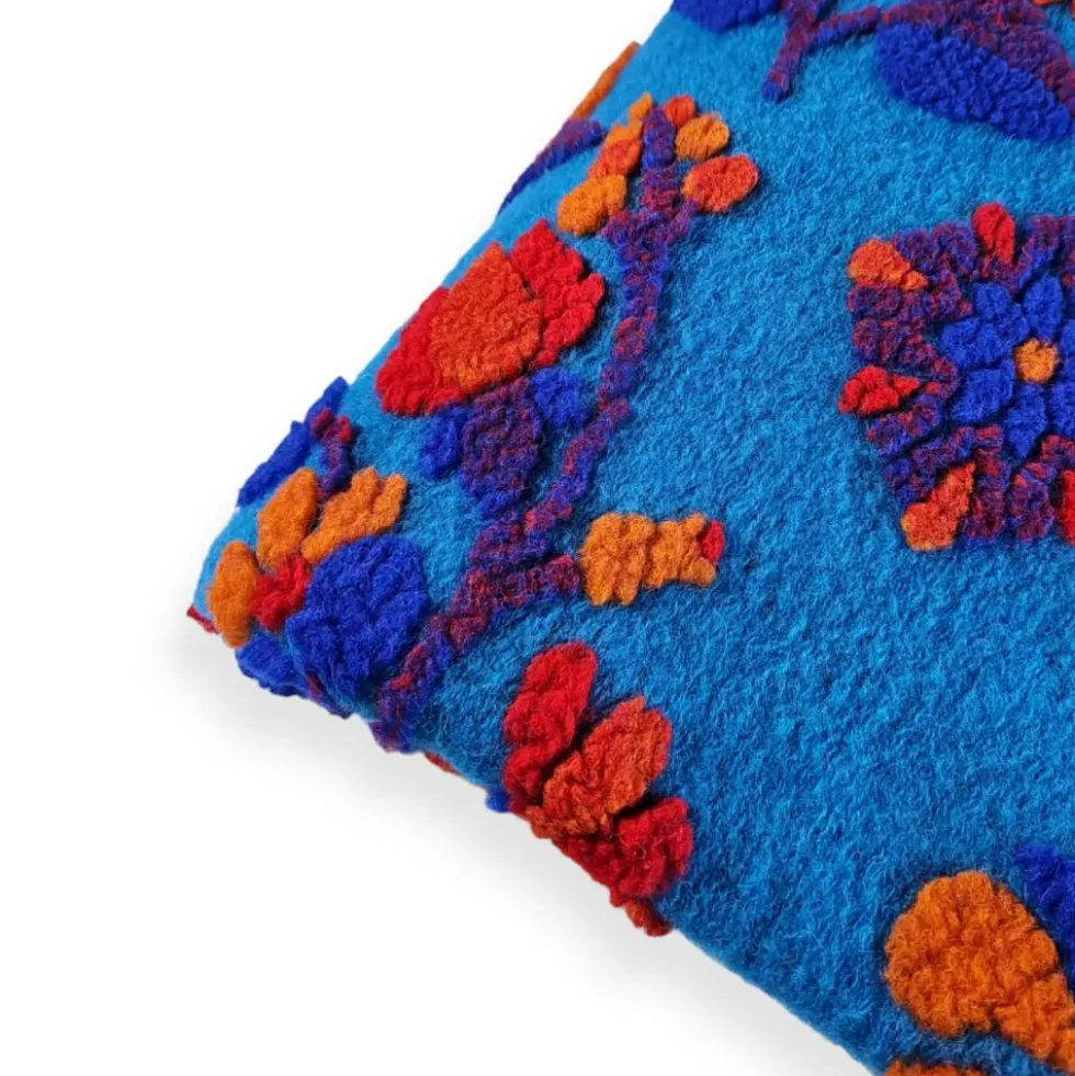 Plaid da divano in Lana Cotta 150 x 170 floreale Bluette Turchese