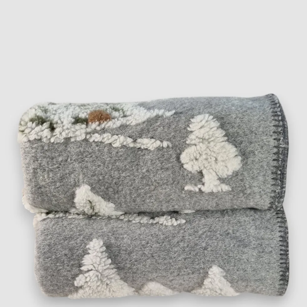 Plaid da divano Lana Cotta 150 x 170 Alberi innevati grigio