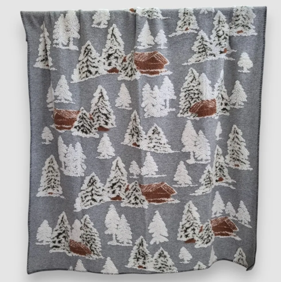 Plaid da divano Lana Cotta 150 x 170 Alberi innevati grigio