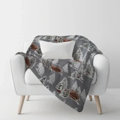 Plaid da divano Lana Cotta 150 x 170 Alberi innevati grigio