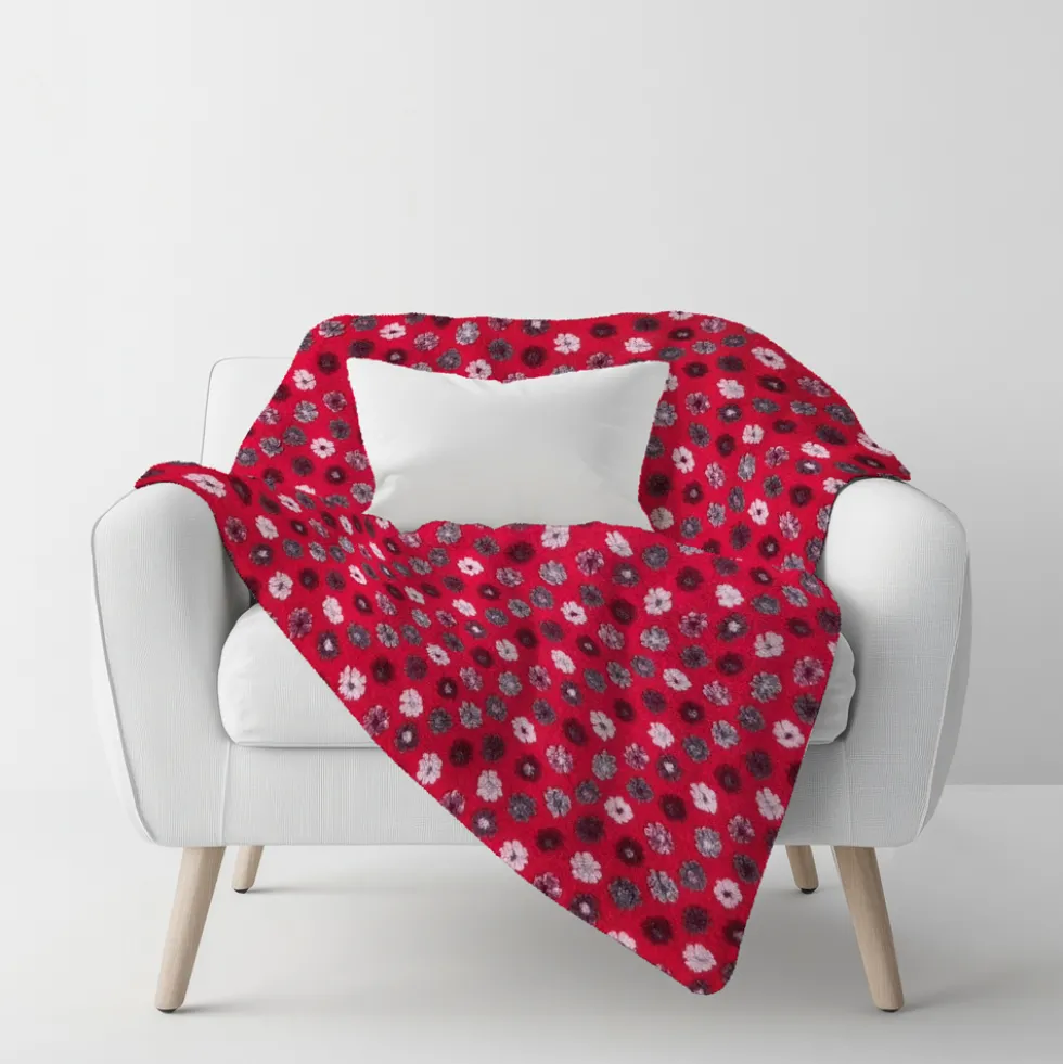 Plaid da divano Lana Cotta 150x170 margherite grigio fondo rosso