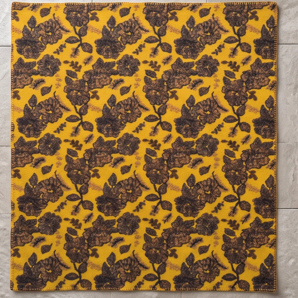 Plaid di Lana Cotta fiori d'Autunno senape - Soffice e Accogliente