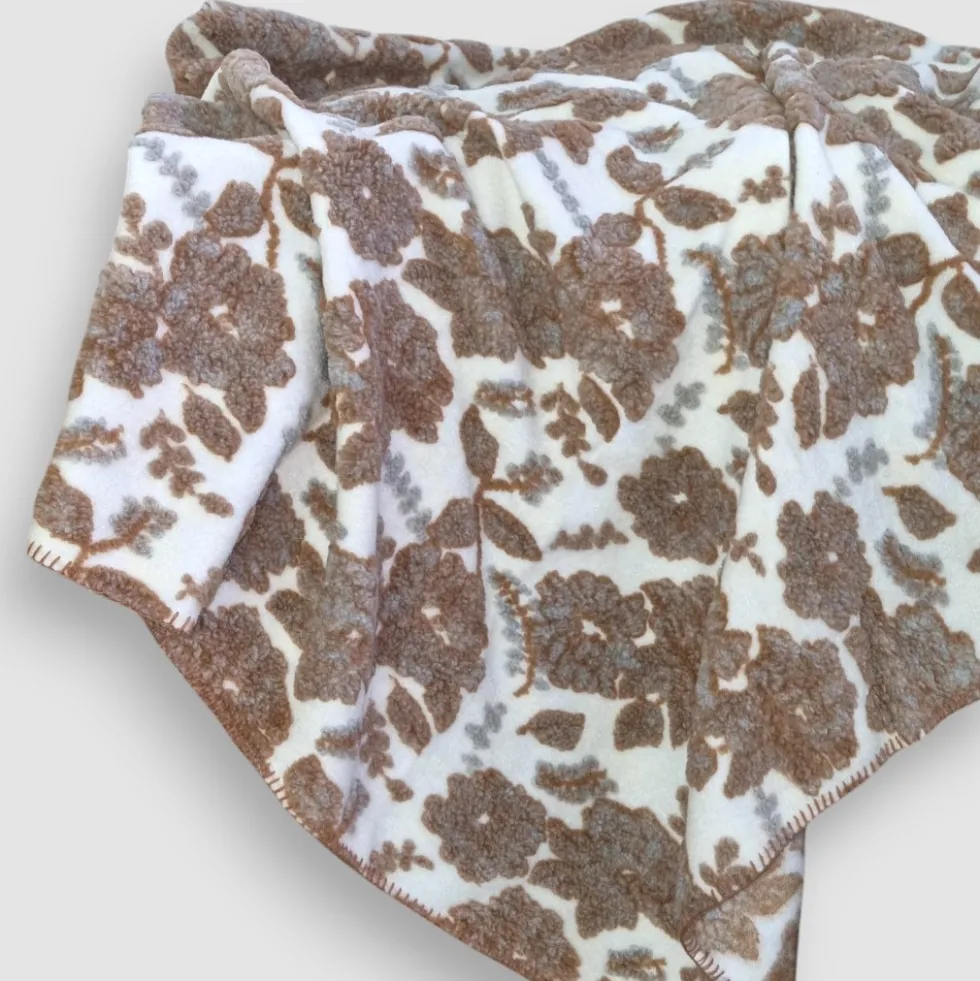 Plaid di Lana Cotta Panna Floreale Grigio tortora - Soffice e Accogliente
