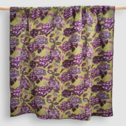 Plaid di Lana Cotta Verdone floreale viola lilla - Soffice e Accogliente per Casa