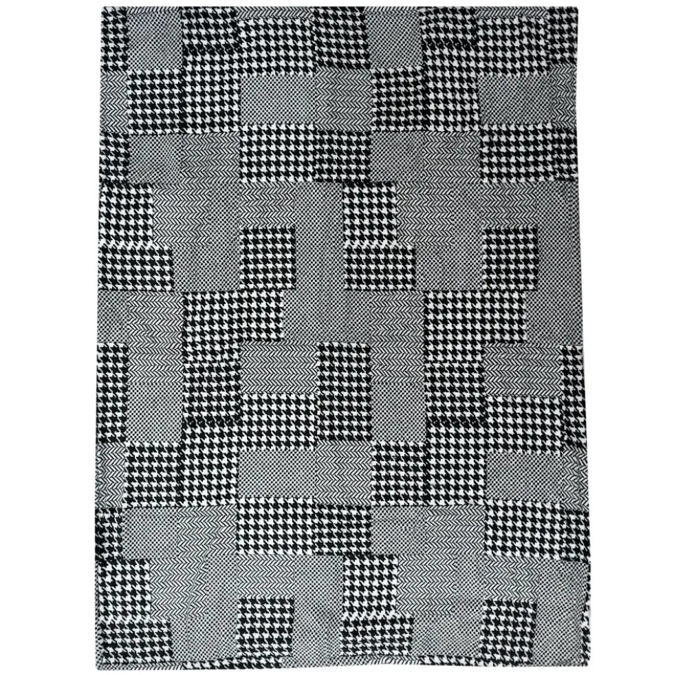 Plaid effetto agnellato Central Park bianco e nero pied de poule 130x160
