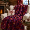 Plaid in calda Lana Cotta 150x170 motivo floreale rosso