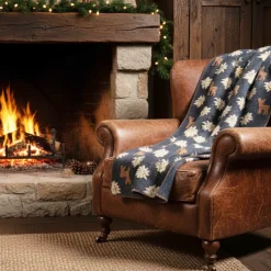Plaid in Lana Cotta antracite con Cervi Alpini - Soffice e Accogliente per Casa