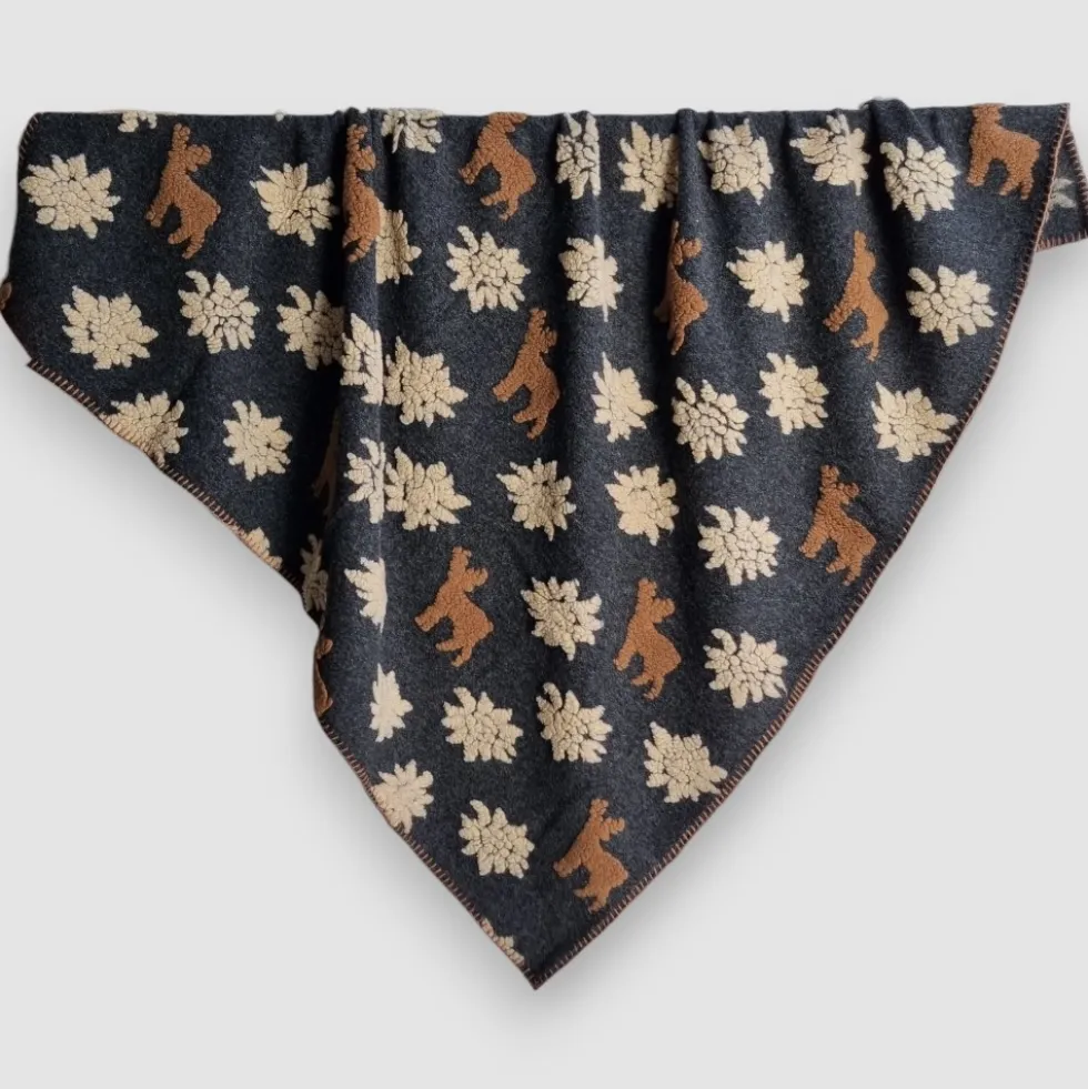 Plaid in Lana Cotta antracite con Cervi Alpini - Soffice e Accogliente per Casa