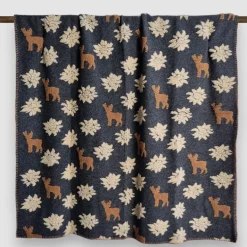 Plaid in Lana Cotta antracite con Cervi Alpini - Soffice e Accogliente per Casa