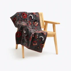 Plaid in Lana Cotta ANTRACITE con motivo floreale - Soffice e Accogliente per Casa