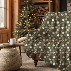 Plaid in Lana Cotta 150×170 cm “Margherite” Muschio – Made in Italy