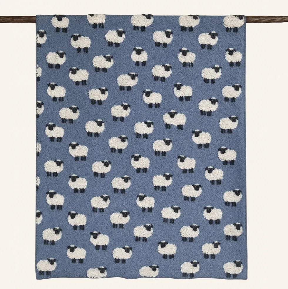 Plaid in lana cotta Made in Italy 150x170 cm Pecore avio
