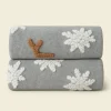Plaid in Lana Cotta Panna con Cervi e fiocchi grigio - Soffice e Accogliente per Casa