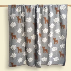 Plaid in Lana Cotta Panna con Cervi e fiocchi grigio - Soffice e Accogliente per Casa