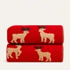 Plaid in Lana Cotta rosso con Cervi fondo rosso Natale - Soffice e Accogliente