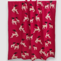 Plaid in Lana Cotta rosso con Cervi fondo rosso Natale - Soffice e Accogliente