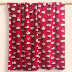 Plaid in Lana Cotta rosso con motivo di pecorelle - Soffice e Accogliente per Casa