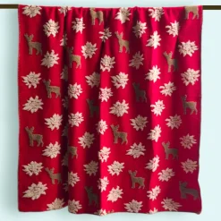 Plaid in Lana Cotta Rosso Natale con Cervi e fiocchi - Soffice e Accogliente per Casa