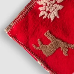 Plaid in Lana Cotta Rosso Natale con Cervi e fiocchi - Soffice e Accogliente per Casa