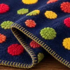 Plaid in lana cotta 150x170 cm blu con motivo a pois multicolor