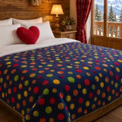 Plaid in lana cotta 150x170 cm blu con motivo a pois multicolor